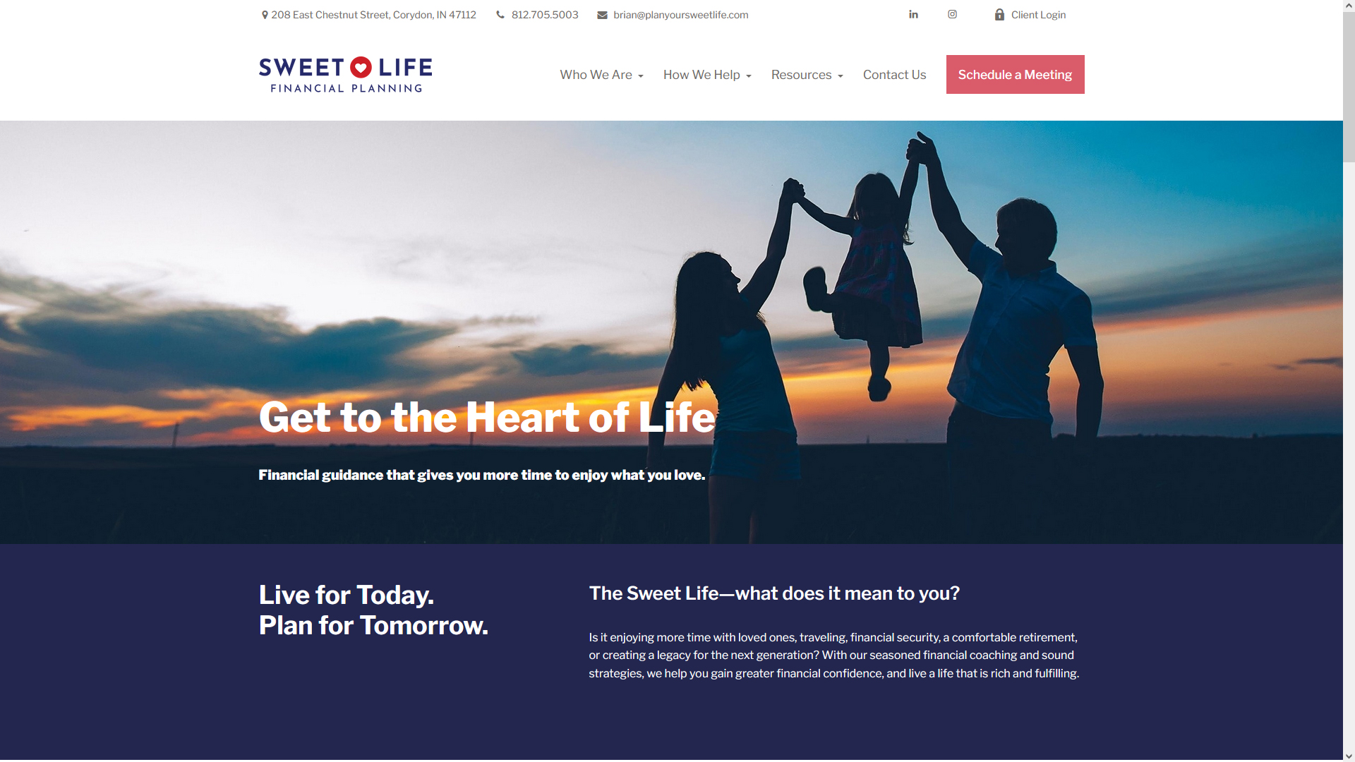 Sweet Life Financial Planning homepage.